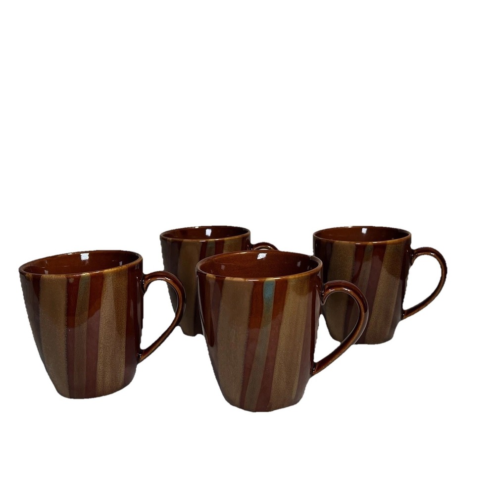Sango Avanti Brown 4722 Coffee Mugs Stoneware Brown Stripes Set‎ Of 4  - Retired